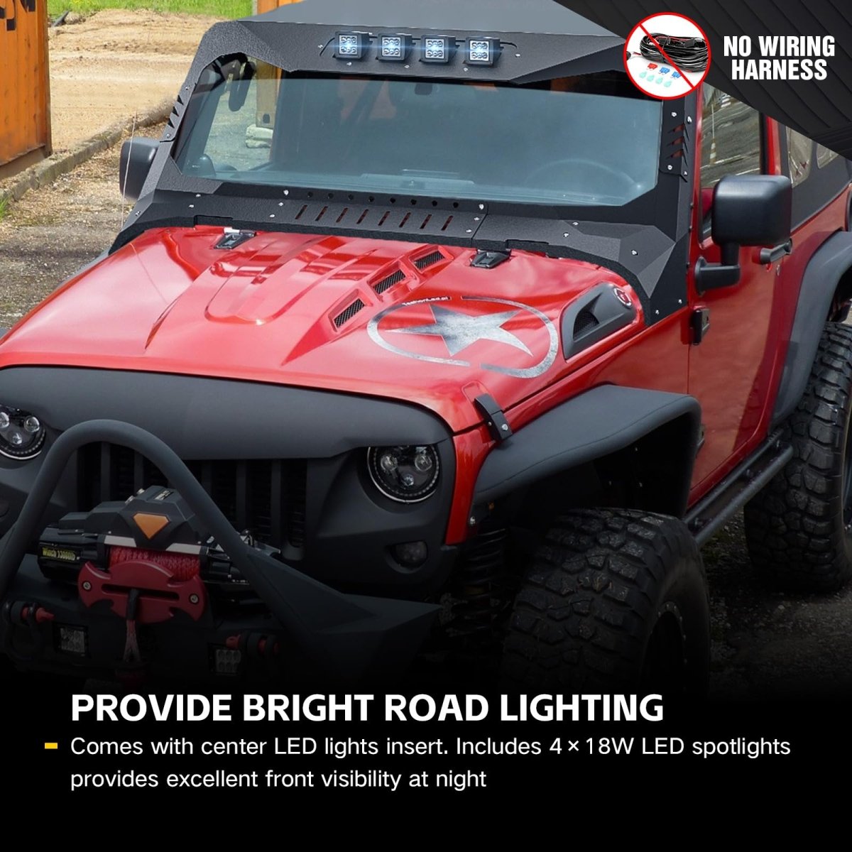 Yzona Mad Max Roof Sun Visor Cowl Body Armor Compatible with 2007-2018 Jeep Wrangler JK JKU Unlimited
