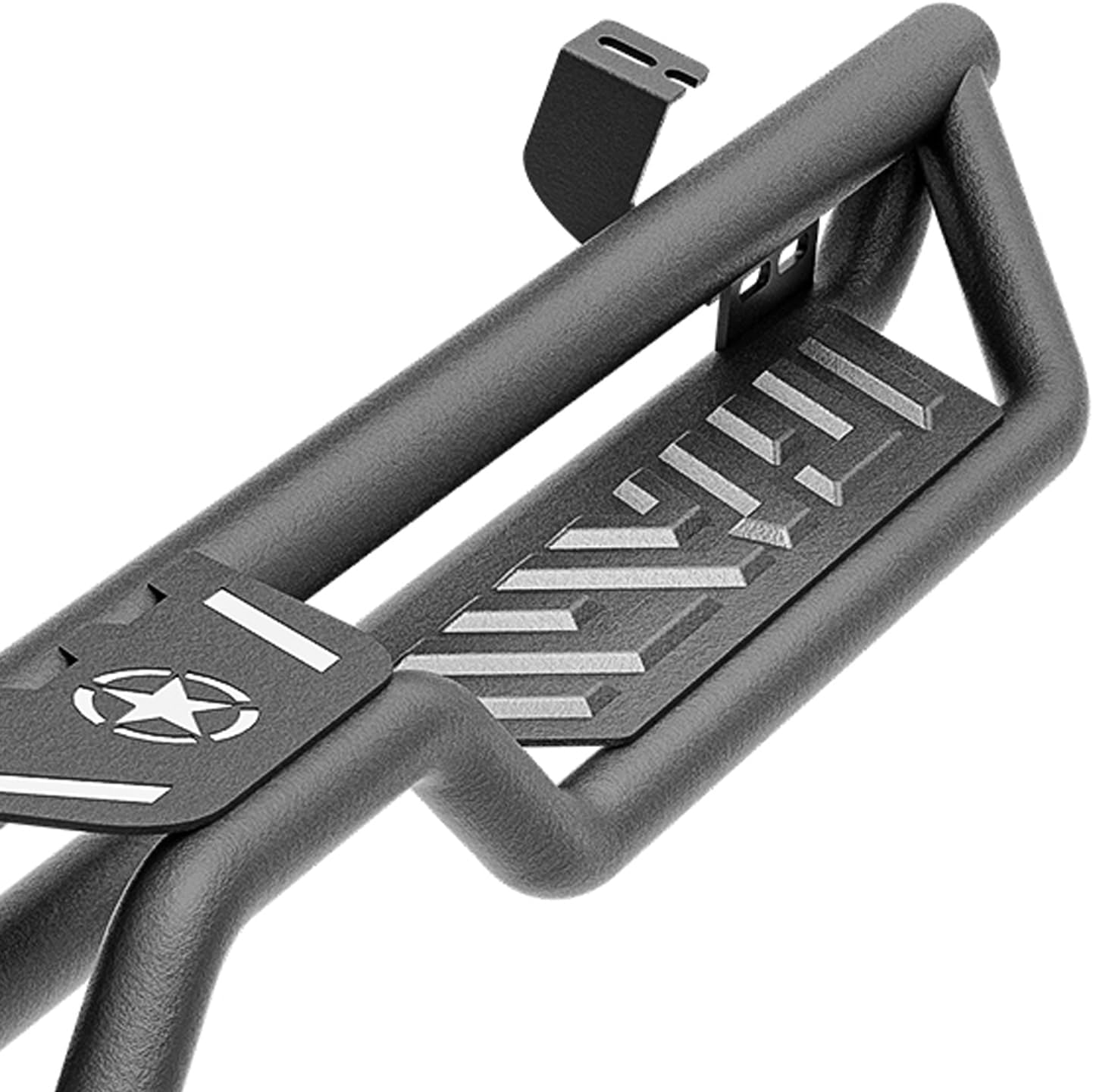 Running Boards Side Steps Compatible with 2005-2023 Toyota Tacoma Double Cab & Crew Cab (4 Full-Size Doors), Heavy-Duty Two Stair Design Side Rails Nerf Bar Rock Sliders, Textured Black, Star