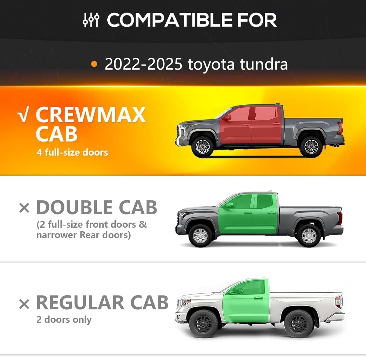 for CrewMax Cab Running Boards Compatible with 2022-2025 Toyota Tundra | Yzona