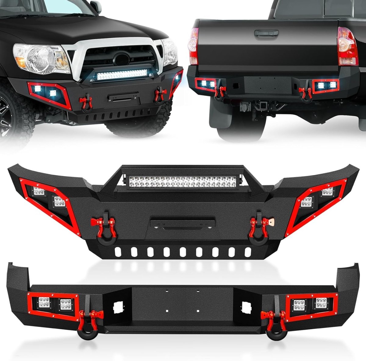 for Tacoma Pickup Truck Front and Rear Bumpers Compatible with 2005-2015 Toyota Tacoma 2nd Gen with Winch Plate | Yzona