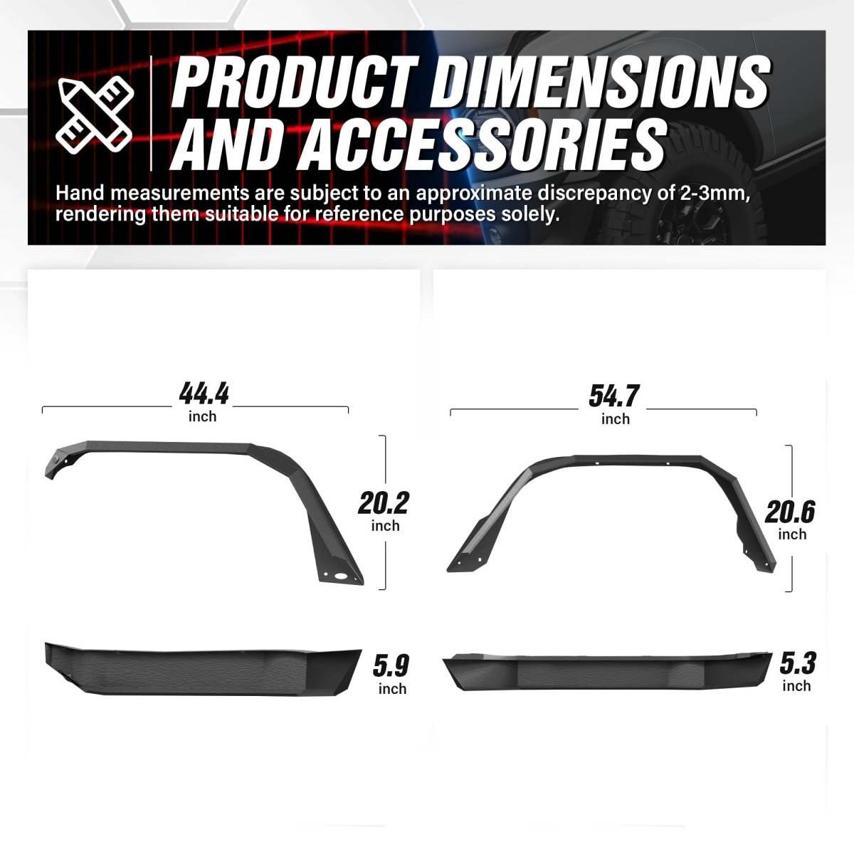 Truck Wheel Fender Flares Compatible with 2020-2024 Jeep Gladiator JT | Yzona