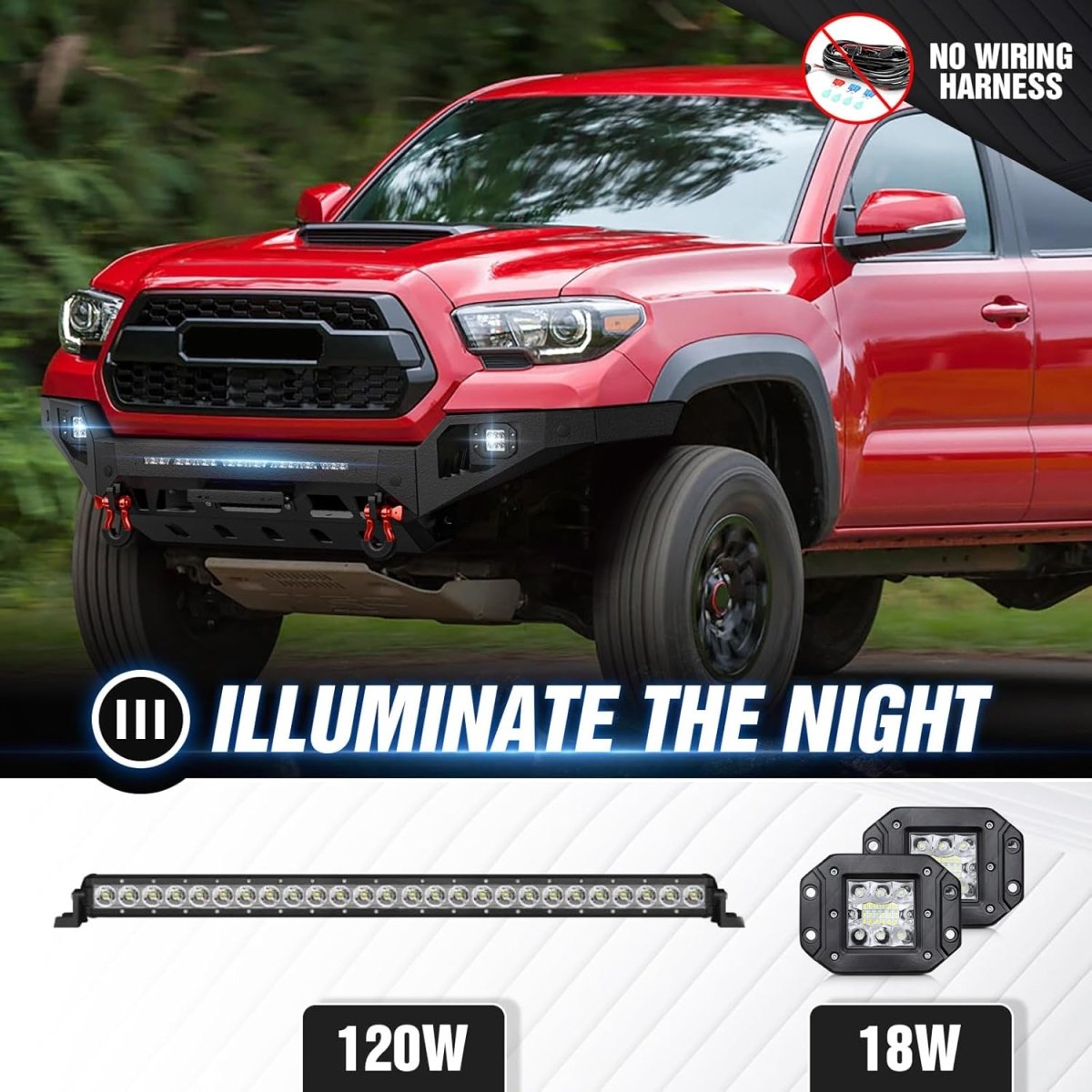 for Toyota Tacoma Front Bumpers Compatible with 2016-2023 Toyota Tacoma 3rd Gen Equipped with 3 x LED Lights | Yzona