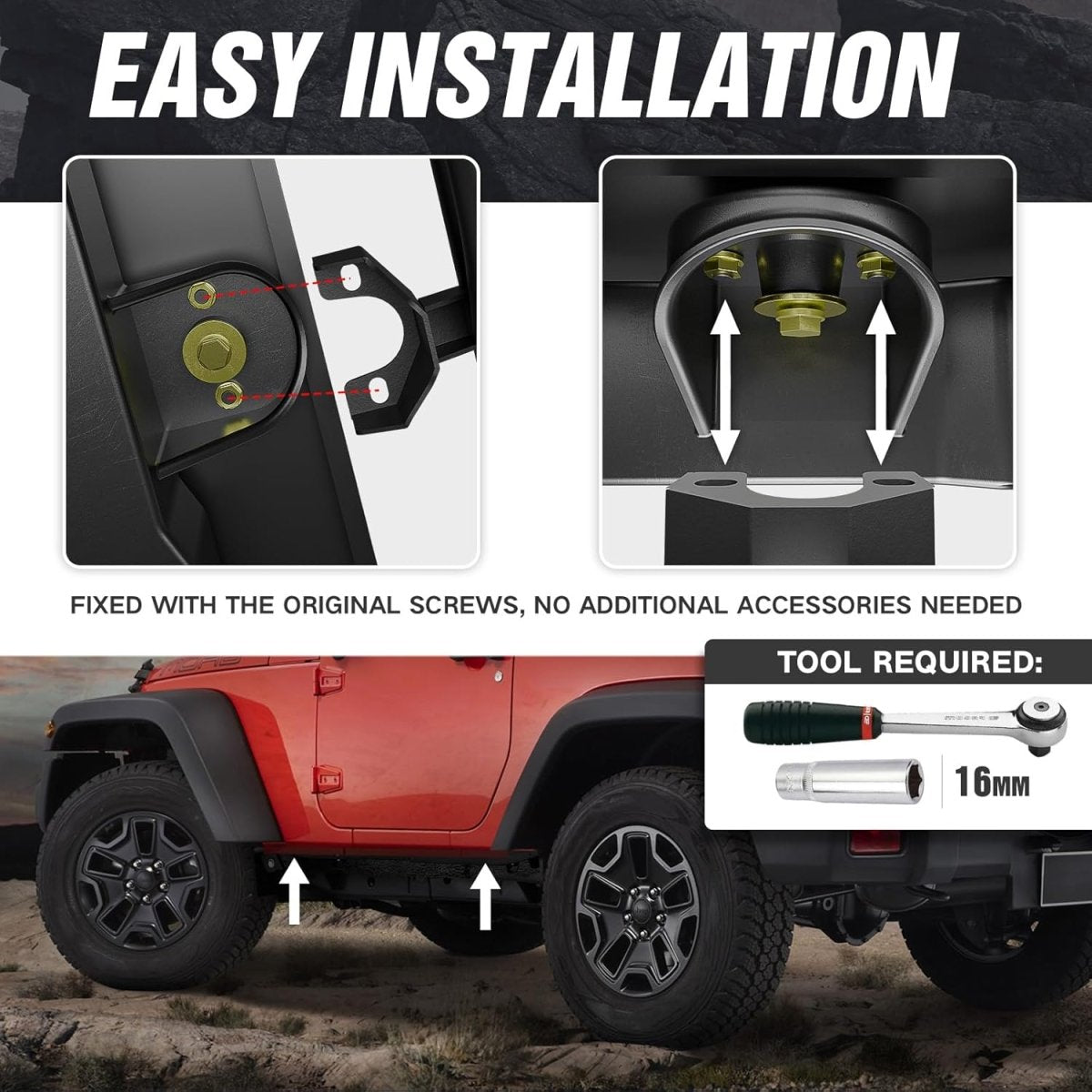 Off-Road Jeep Wrangler Step Running Boards Compatible with JK 2 Doors(07-18) | Yzona