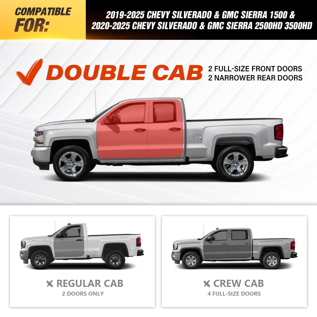 Side Step for 2019-2025 Silverado & Sierra 1500, 2020-2025 Silverado/Sierra 2500 3500HD Extended Cab - Yzona