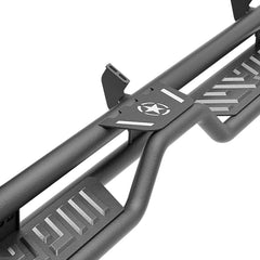 CrewMax Cab Running Boards Side Steps Compatible with 2007-2021 Toyota Tundra Crew Max Cab, Two Stair Drop Design Style Black Truck Side Rails Nerf Bars (Carbon Steel, Black Powder Coated, Star)