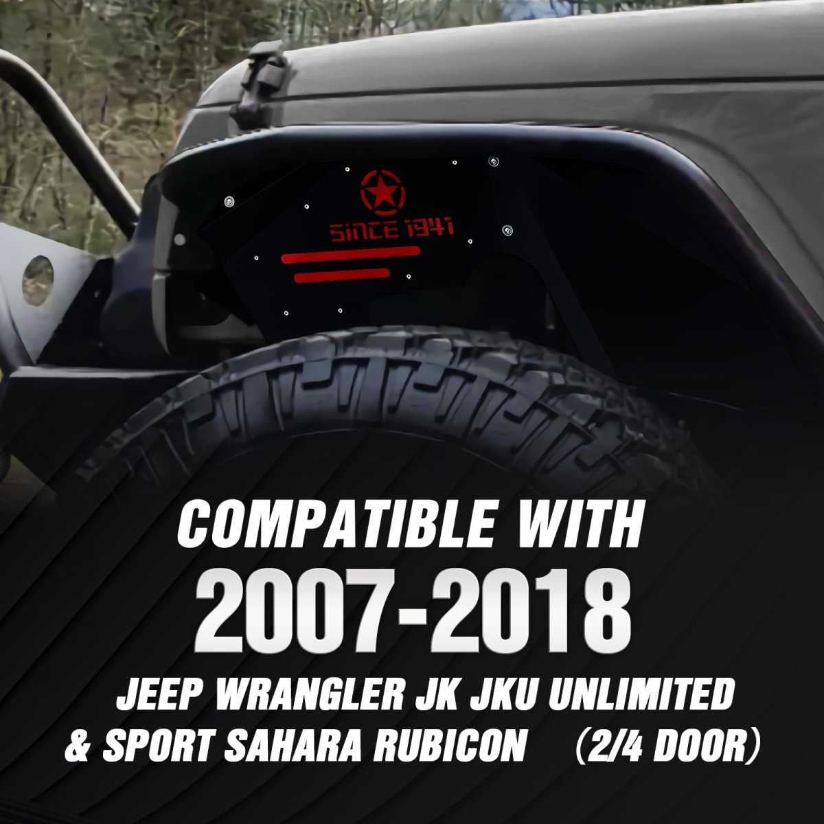 Front Inner for Jeep JK Fender Liners | 07-18 Jeep Wrangler JK & JKU Unlimited Sport Sahara Rubicon | Yzona