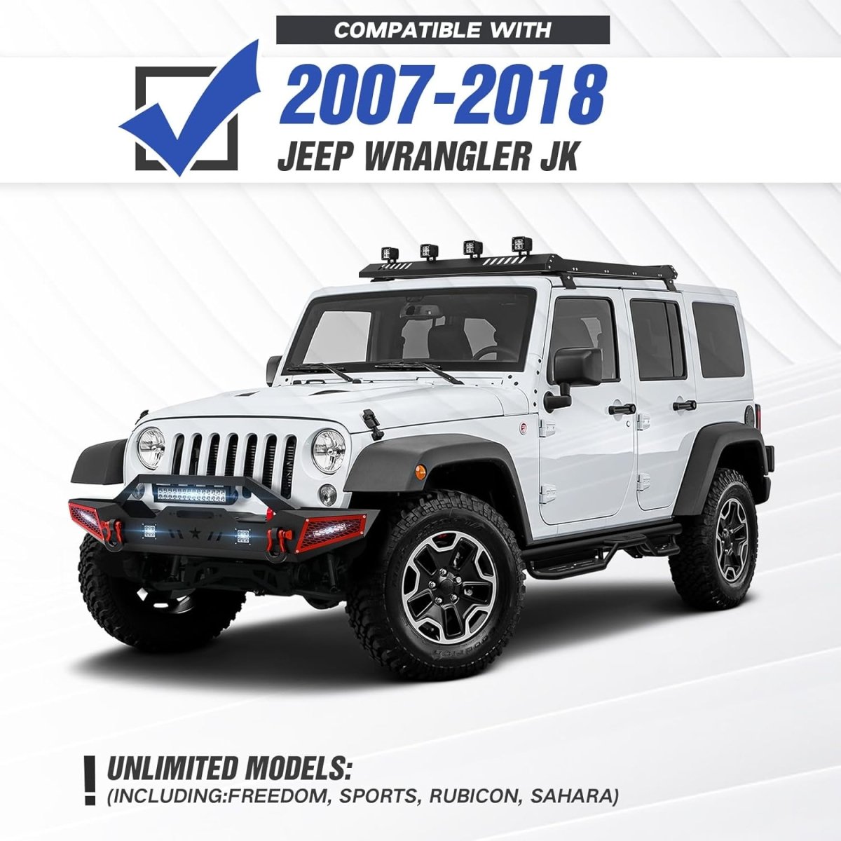 Full Width Front & Rear Bumper for 2016 Jeep Wrangler Compatible with 2007-2018 Jeep Wrangler JK JKU Unlimited | Yzona