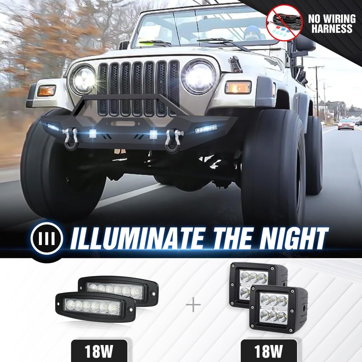 Front Replacement Bumpers Compatible with 1987-2006 Jeep Wrangler YJ TJ LJ Unlimited - Yzona