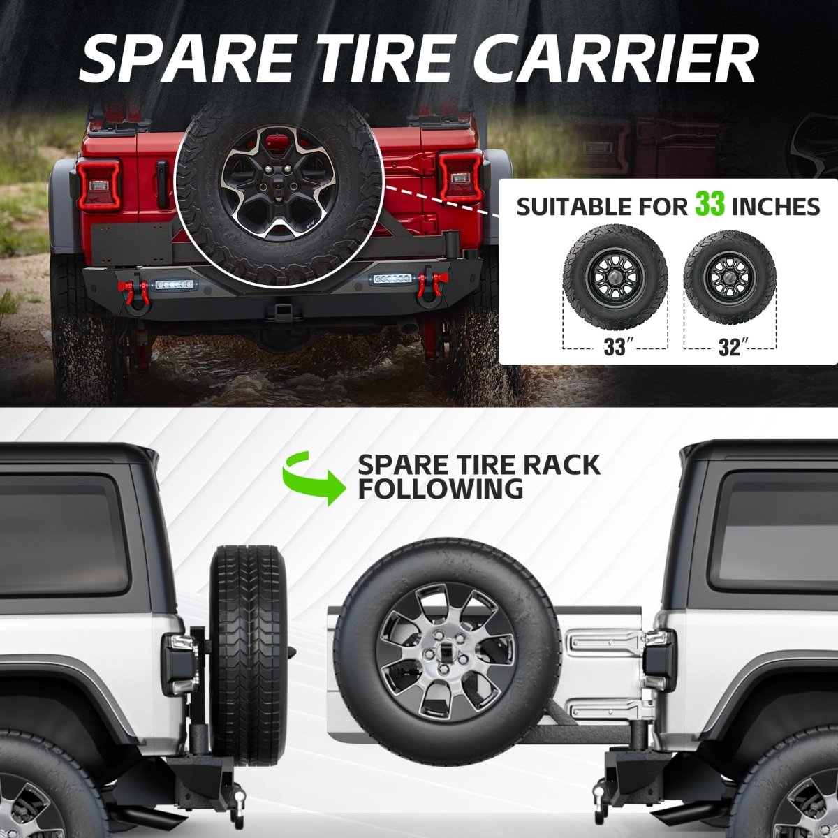 Aftermarket Back Bumpers Compatible with 2018-2025 Jeep Wrangler JL JLU
