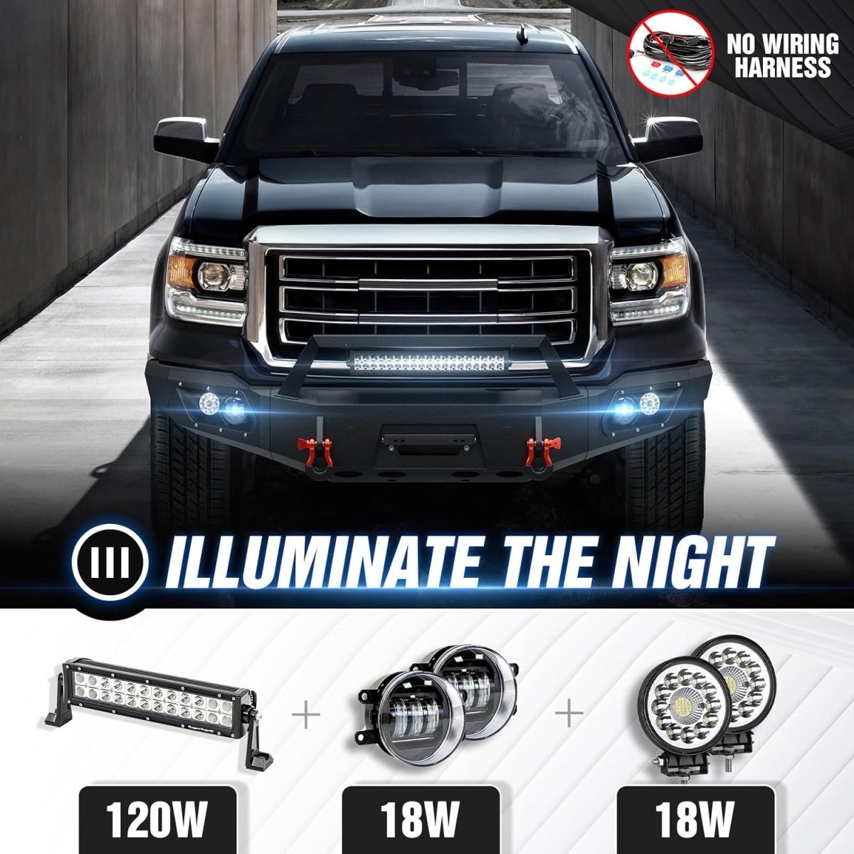 Pickup Truck Best Aftermarket Bumpers for 2014 2015 GMC Sierra 1500 Off-Road Bumper Equipped with 5 x LED Lights | Yzona