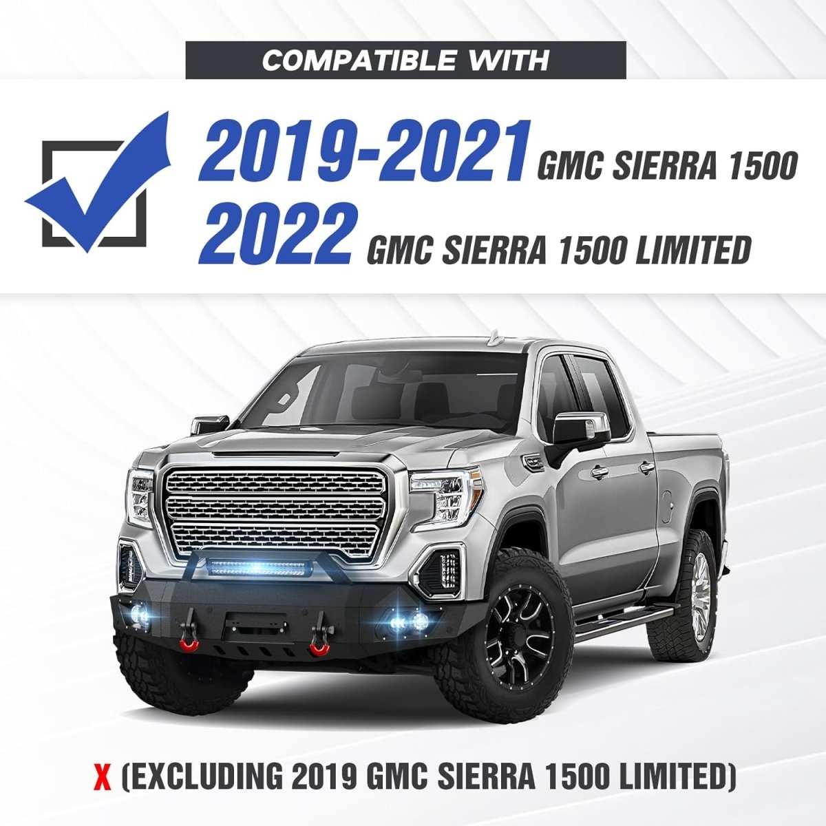 Heavy Duty Front Truck Bumpers for 2019-2021 GMC Sierra 1500 & 2022 GMC Sierra 1500 Limited with Winch Plate | Yzona