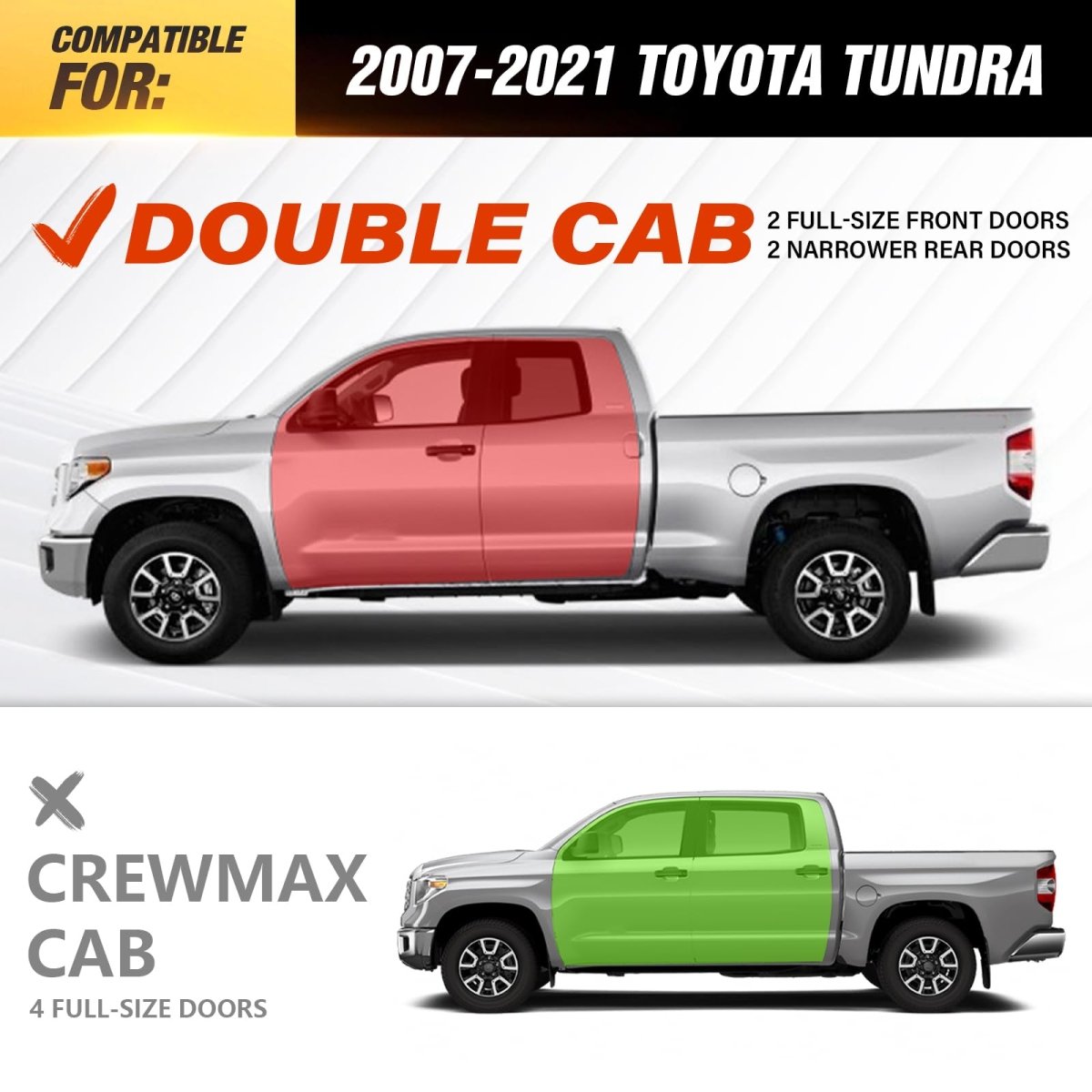 Heavy Duty Truck Side Steps Compatible with 2007-2021 Toyota Tundra Double/Extended Cab - Yzona