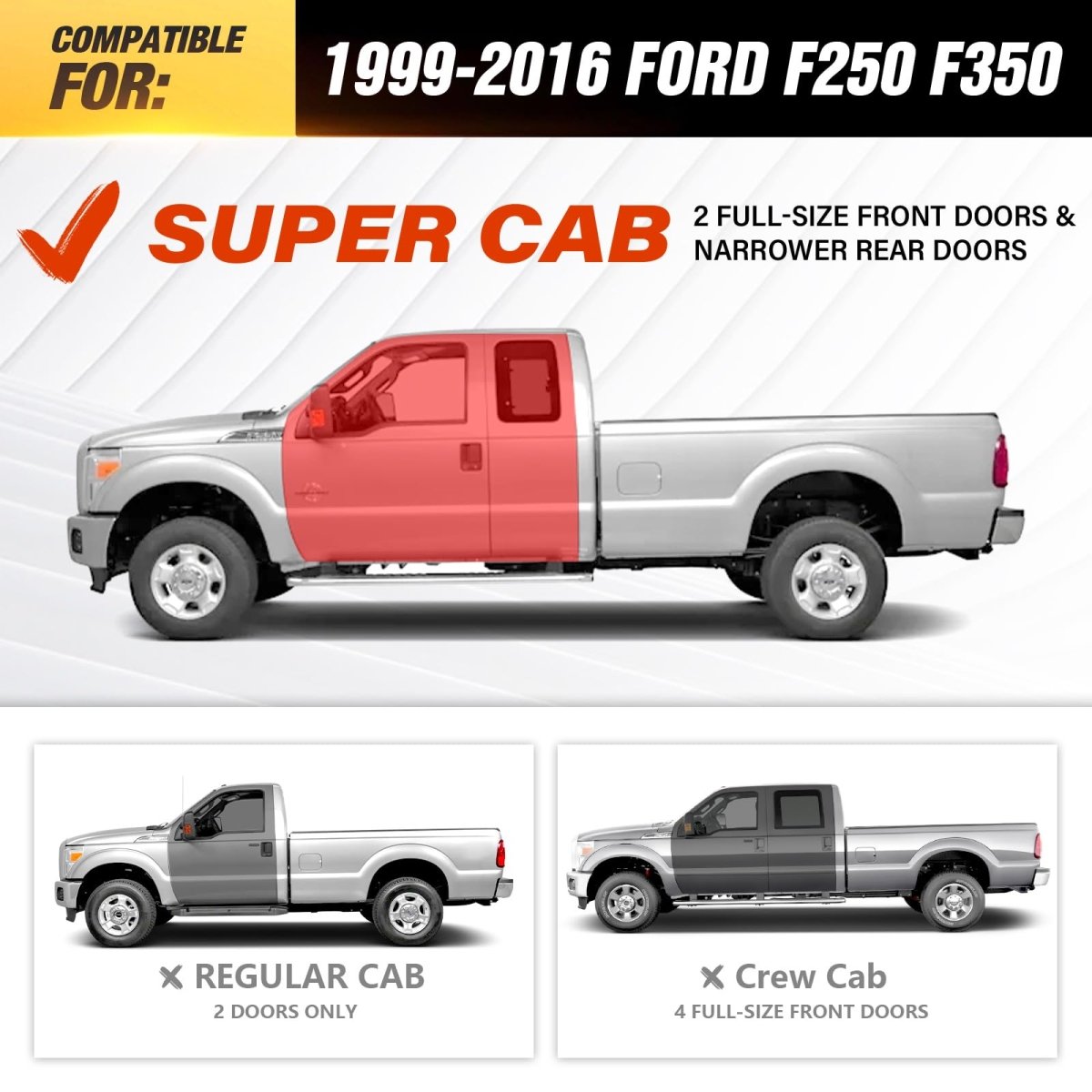 Pickup Truck Side Steps Compatible with 1999-2016 Ford F250 F350 Super Cab - Yzona