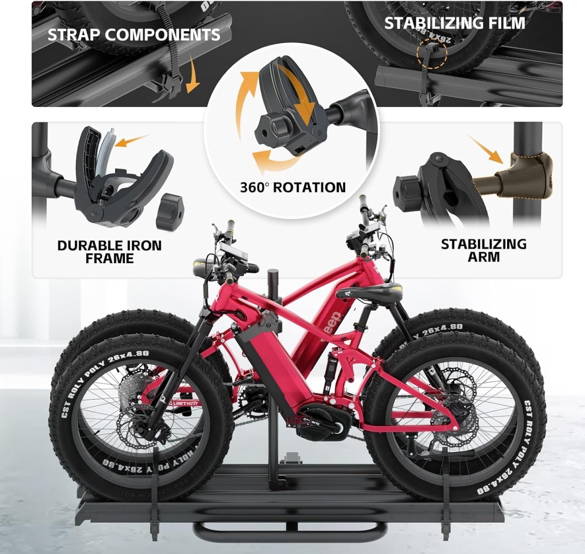 2pcs Bike Mount for Car with Ramp | up to 4.8" Fat Tire Carrier | Yzona