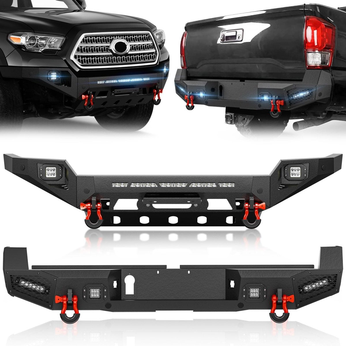 for 2016-2023 Toyota Tacoma 3rd Gen Rear & Front Steel Bumpers with LED Lights | Yzona