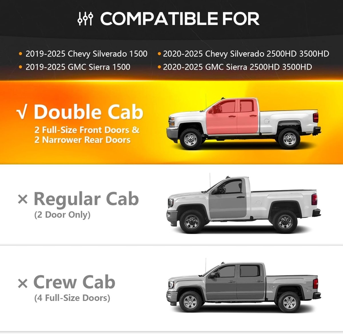 Truck Running Boards Compatible for 19-25 Silverado & Sierra 1500, 20-25 Silverado /Sierra 2500HD 3500HD | Yzona