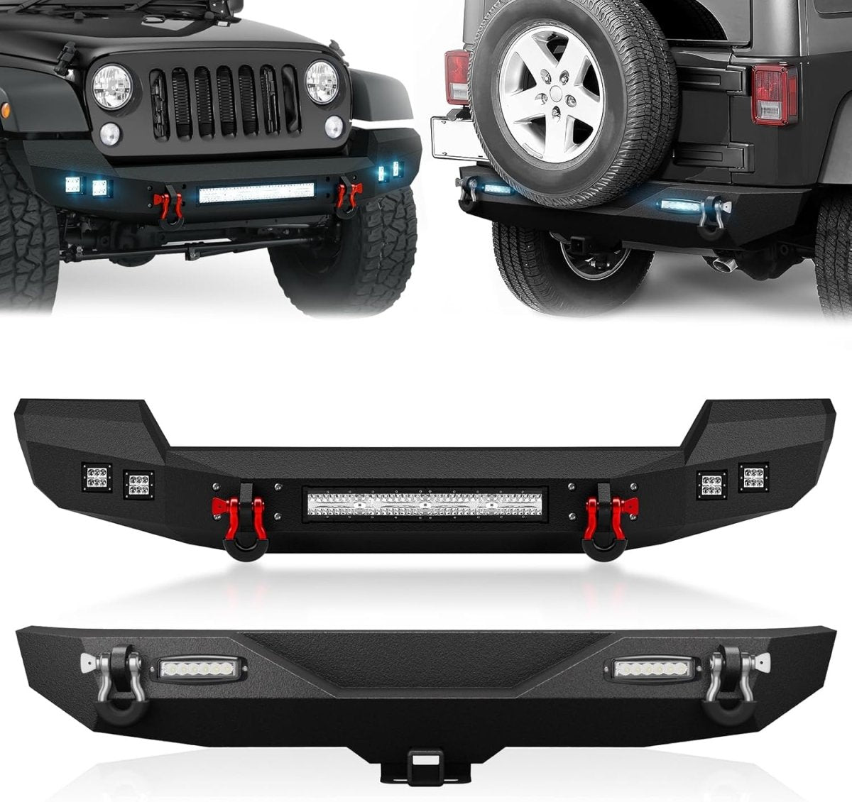 Full Width Front & Rear Bumper for 2016 Jeep Wrangler Compatible with 2007-2018 Jeep Wrangler JK JKU Unlimited | Yzona