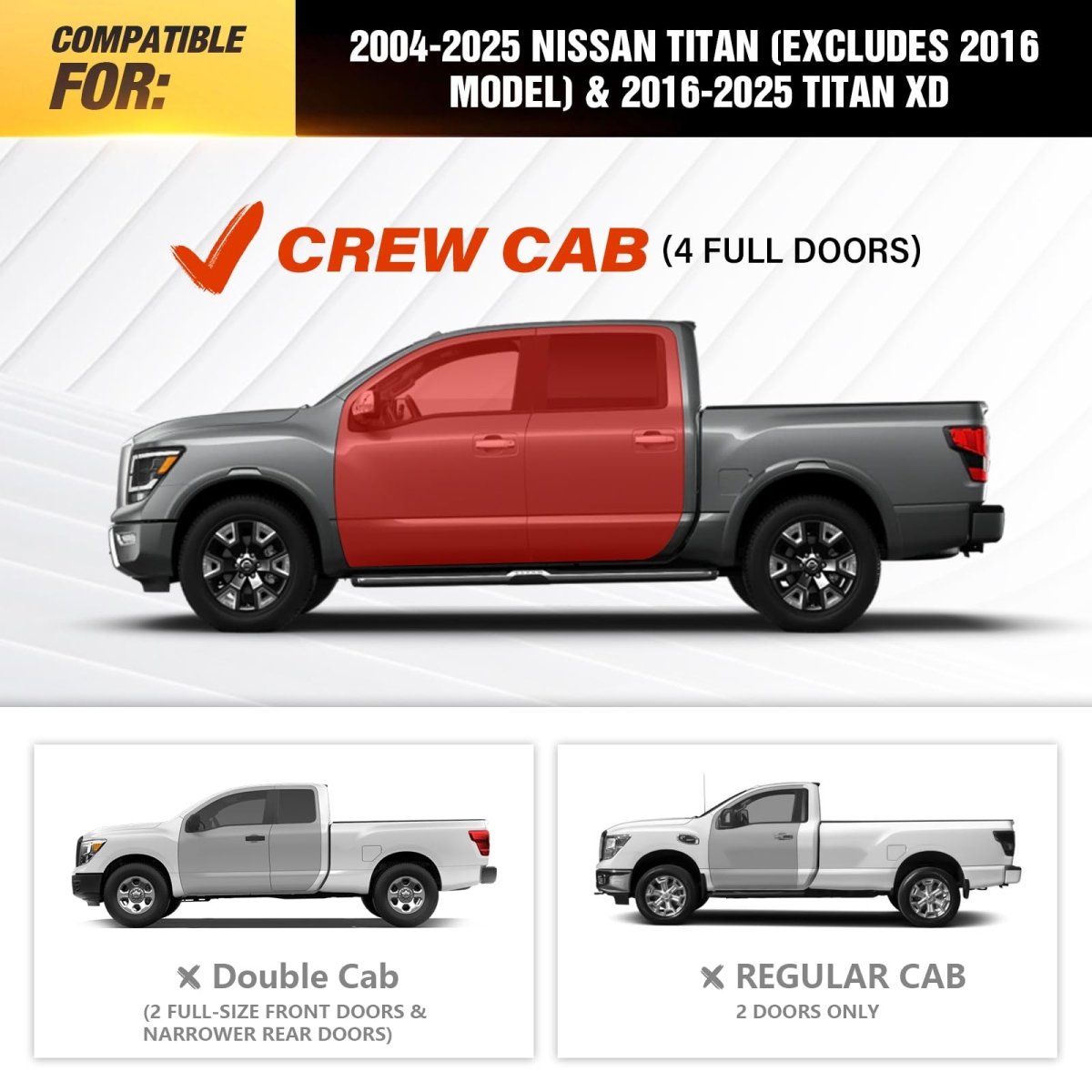 Running Boards for Nissan Titan Compatible for 2004-2025 Titan (Excludes 2016 Model) | Titan XD 2016-2025 CrewCab - Yzona