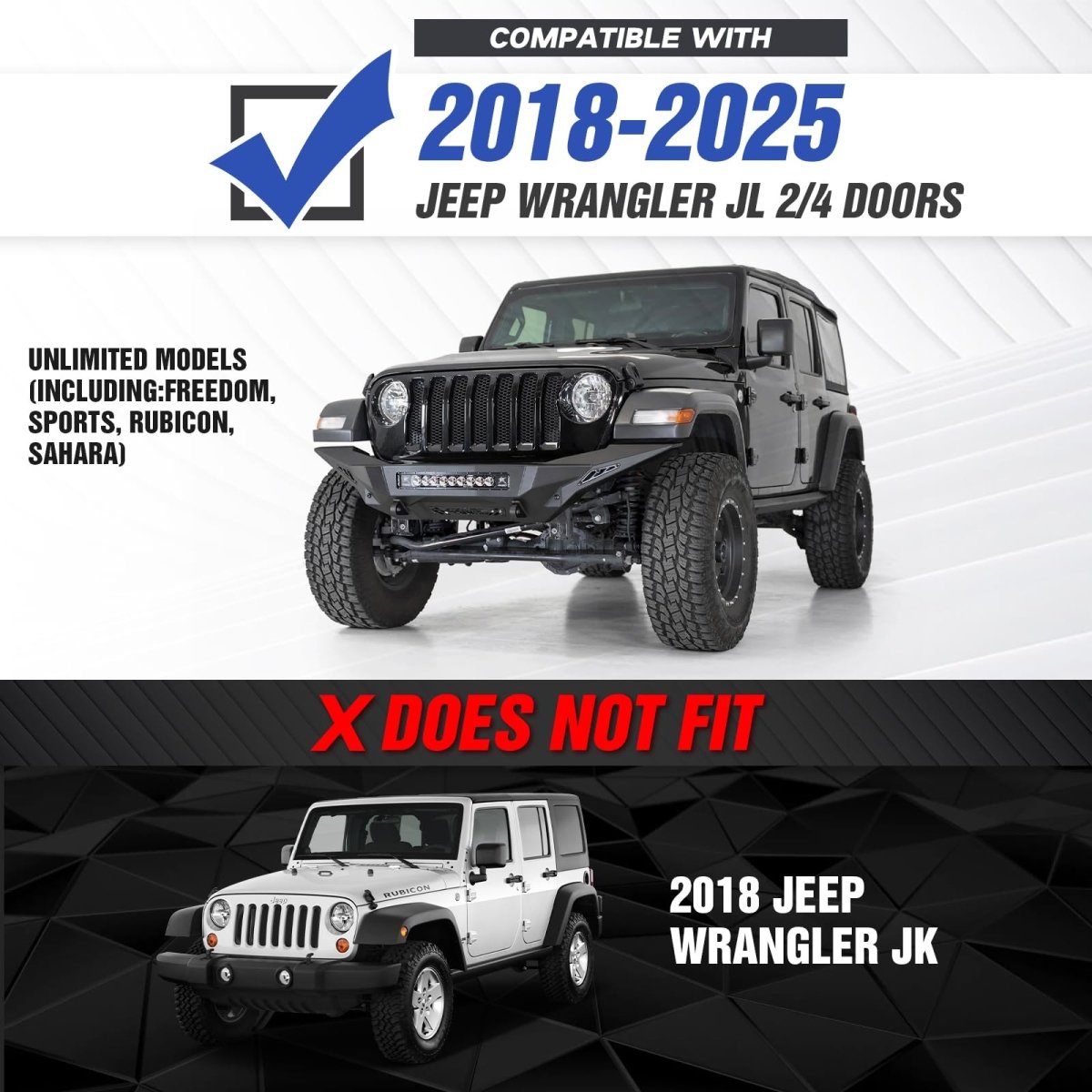 Full Replacement Bumpers Compatible with 2018-2025 Jeep Wrangler JL JLU - Yzona