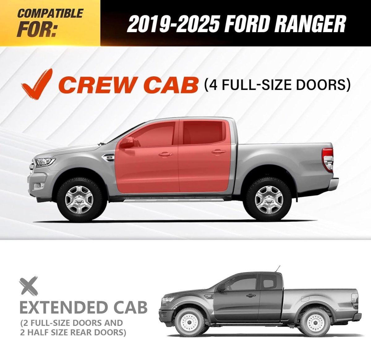 for Ford Running Boards Side Steps Compatible with 2019-2025 Ford Ranger | Yzona