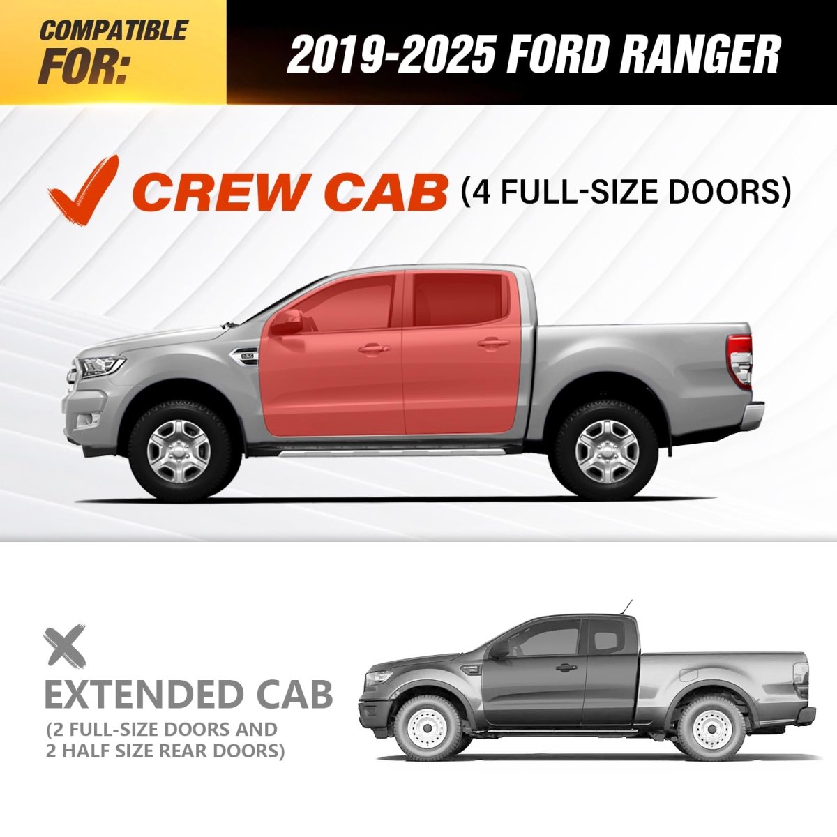 Side Steps for Truck Compatible for 2019-2025 Ford Ranger Supercrew Cab - Yzona