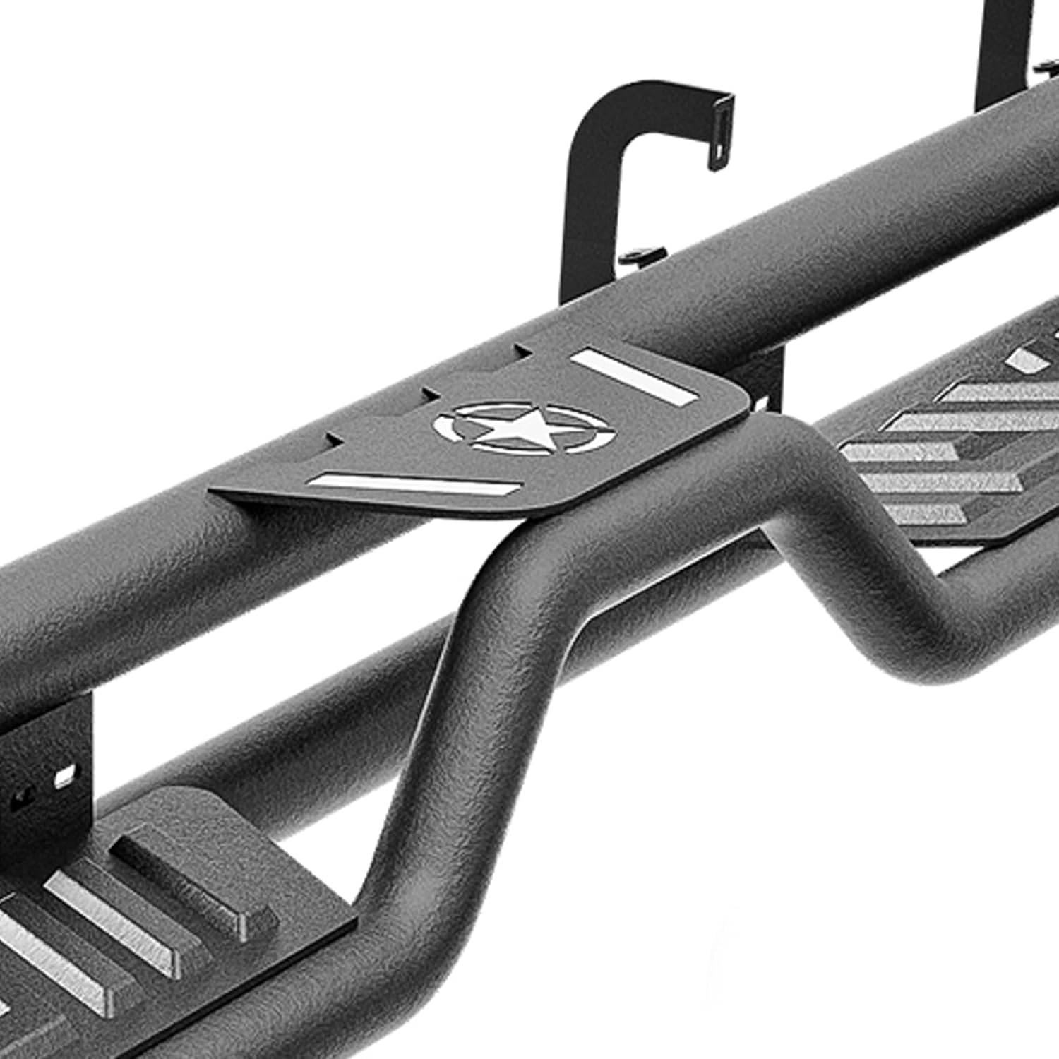 Crew Cab Running Boards Side Steps Compatible for 2007-2018 Chevy Silverado & GMC Sierra 1500, 2007-2019 Chevrolet Silverado & GMC Sierra 2500 3500 CrewCab Nerf Bar, Two Stairs Design Star Logo