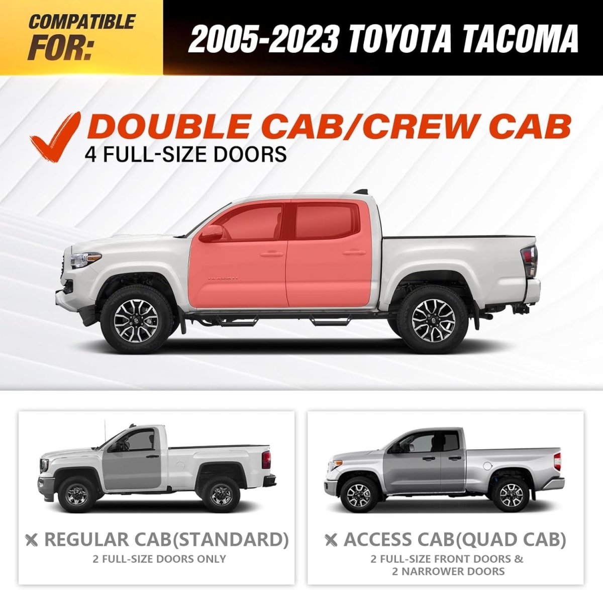 2005-2023 Toyota Tacoma Double Cab & Crew Cab (4 Full-Size Doors)