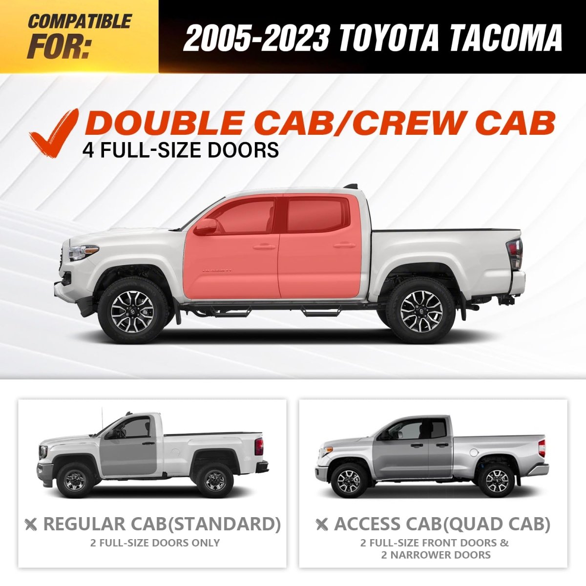 Running Boards for Toyota Tacoma Compatible with 2005-2023 Toyota Tacoma Double Cab & Crew Cab - Yzona