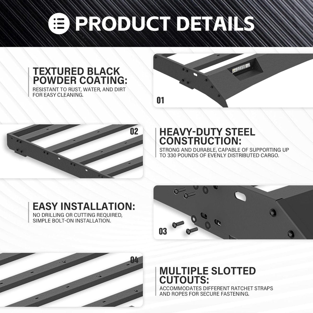 Pickup Roof Rack Cargo Basket Carrier Compatible for 2009-2014 Ford F-150 & Raptor SuperCrew Cab | Yzona