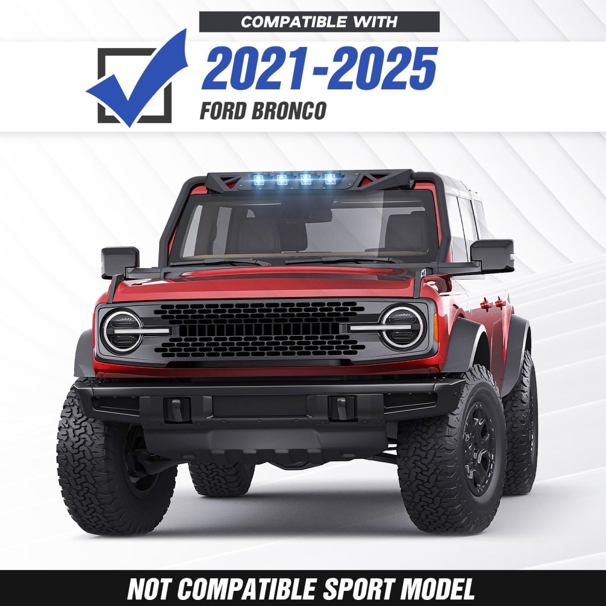 Yzona Madmax Windshield Frame Cover with 4 x LED Lights Compatible with 2021-2025 Ford Bronco