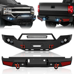 Aftermarket Chevrolet Front & Rear Bumpers Compatible with 2016-2018 Chevy Silverado 1500 with LED Lights | Yzona