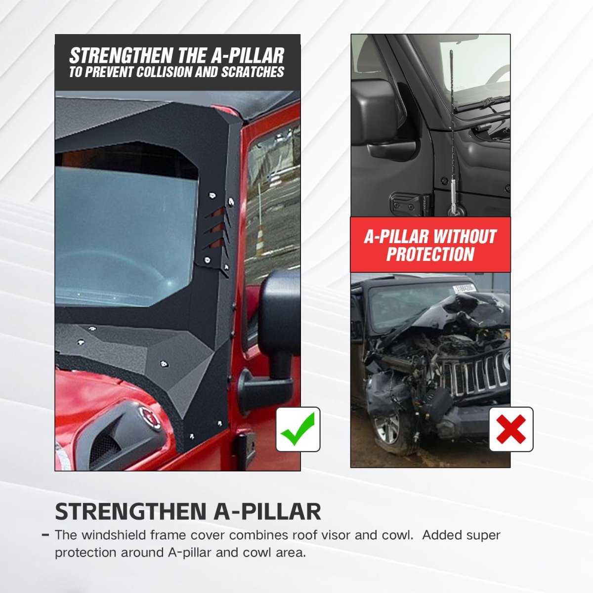 Yzona Mad Max Roof Sun Visor Cowl Body Armor Compatible with 2007-2018 Jeep Wrangler JK JKU Unlimited