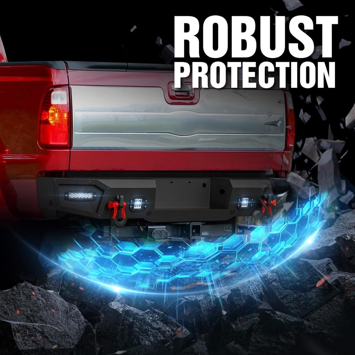 Rear Aftermarket Bumpers for Ford Compatible with 1999-2016 3rd Gen Ford F250 F350 F450 | Yzona