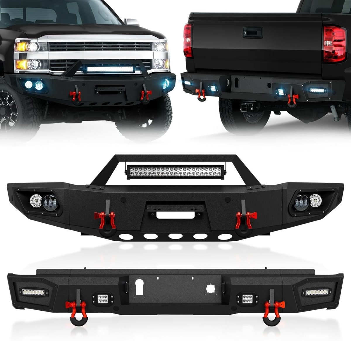 Front & Rear Pickup Heavy Duty Bumpers for 2015-2019 Chevy Silverado 2500 3500 HD Trucks | Yzona