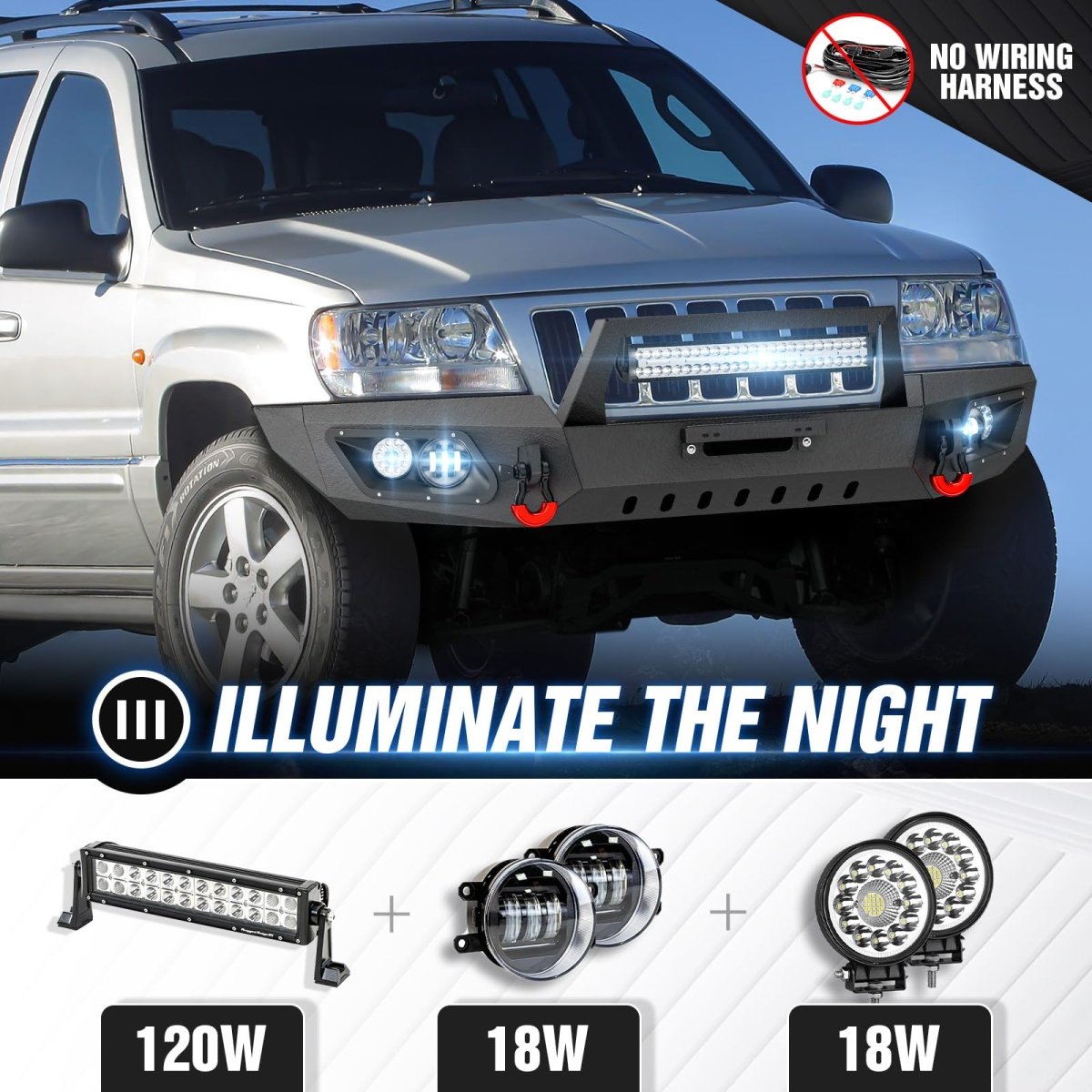 Heavy Duty Replacement Bumpers Compatible with 1999-2004 Jeep Grand Cherokee WJ 2nd Gen - Yzona