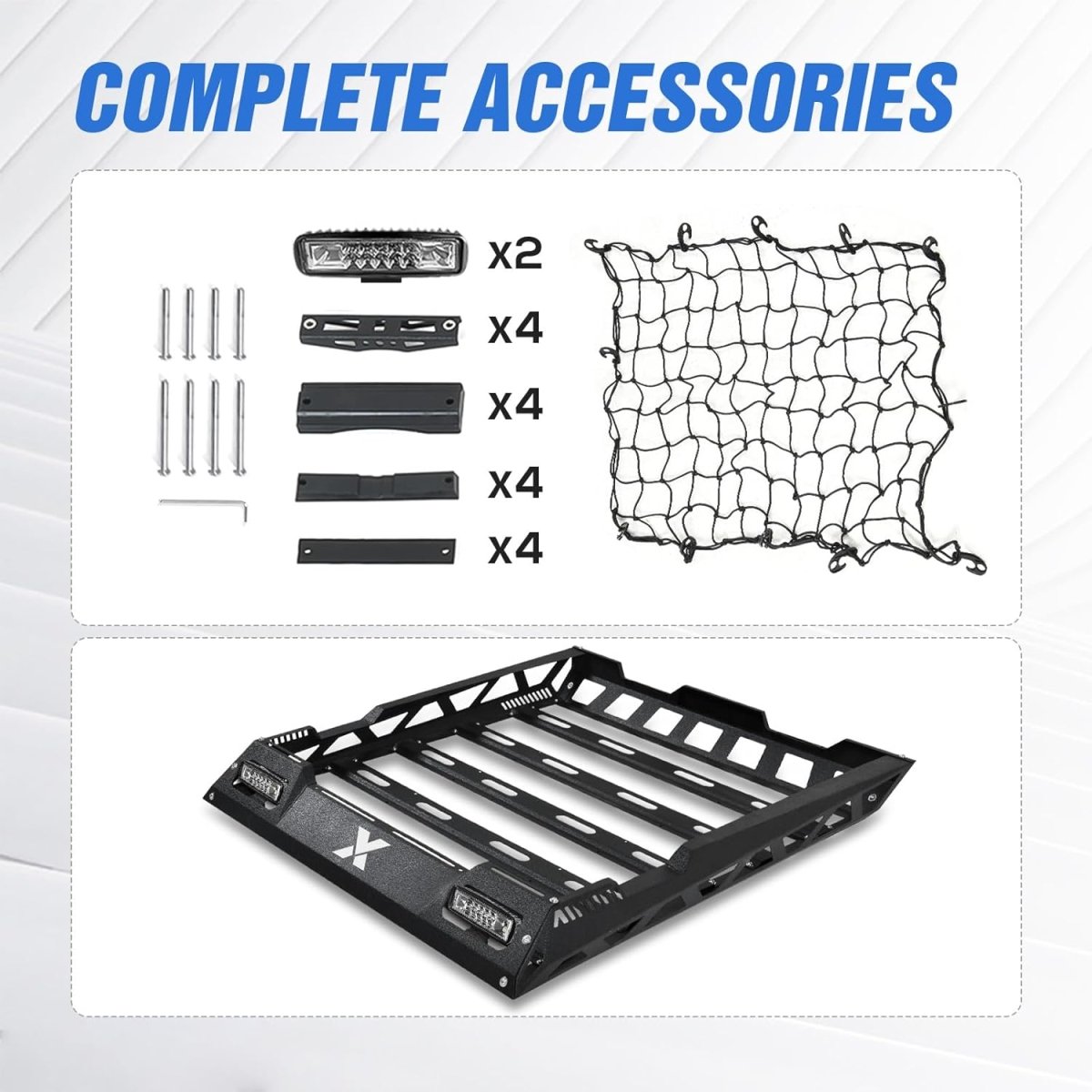 55"x41" Roof Racks & Cargo Carriers Basket with 2 Pcs LED Light Bars & Net | Yzona