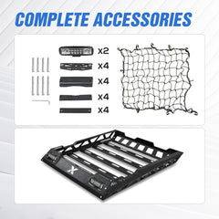 55"x41" Roof Racks & Cargo Carriers Basket with 2 Pcs LED Light Bars & Net | Yzona