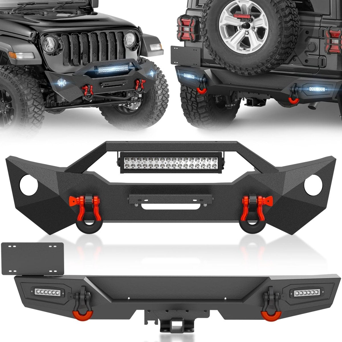 Aftermarket Front & Rear Bumper for 2018-2024 Jeep Wrangler JL JLU w/Sensor Holes | Yzona