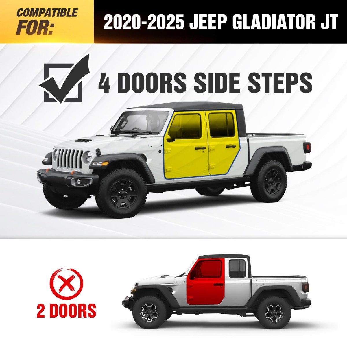 Frame Mounted Running Boards Compatible with 2020-2025 Jeep Gladiator JT 4 Door | Yzona
