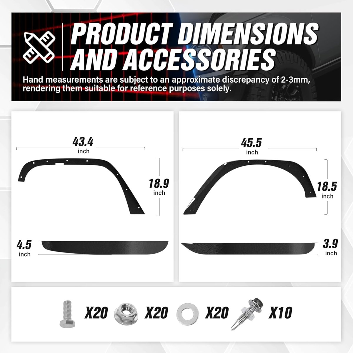 Yzona Wrangler JK Flat Front and Rear Fender Flares