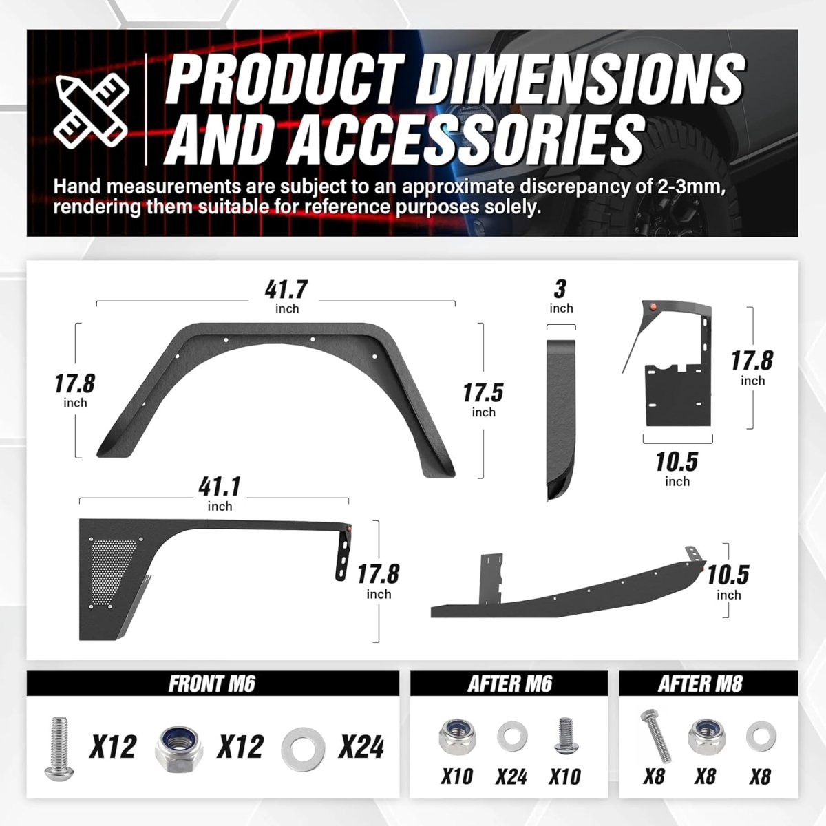 Yzona 1997-2006 Jeep Wrangler TJ & 2004-2006 Jeep Wrangler LJ Flat Front & Rear Fender Flares