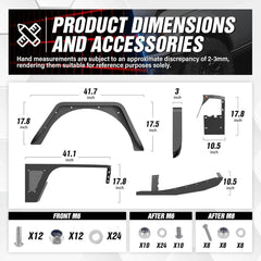 Yzona 1997-2006 Jeep Wrangler TJ & 2004-2006 Jeep Wrangler LJ Flat Front & Rear Fender Flares