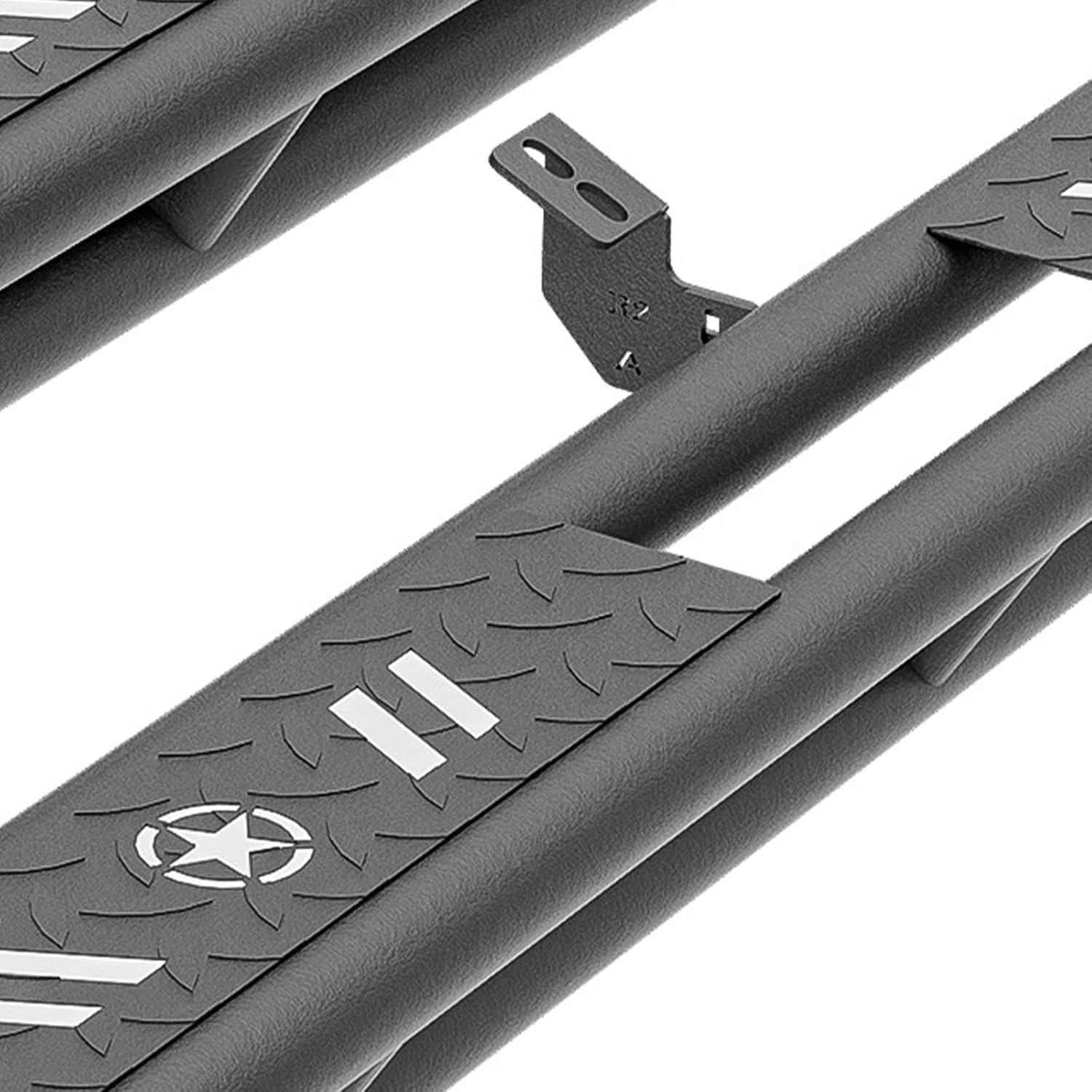 for Tacoma Running Boards Compatible with 2005-2023 Toyota Tacoma Double Cab & Crew Cab (4 Full-Size Doors), White Star Logo Side Steps Heavy Duty Steel Nerf Bar Side Rail Rock Sliders (Black)