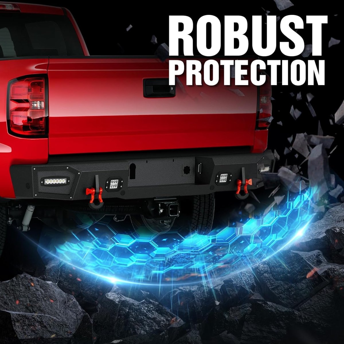 Black Rear Aftermarket Bumpers for Chevy 2500HD 2015-2019 Chevrolet Silverado & GMC Sierra 2500 3500 HD w/LED Lights | Yzona