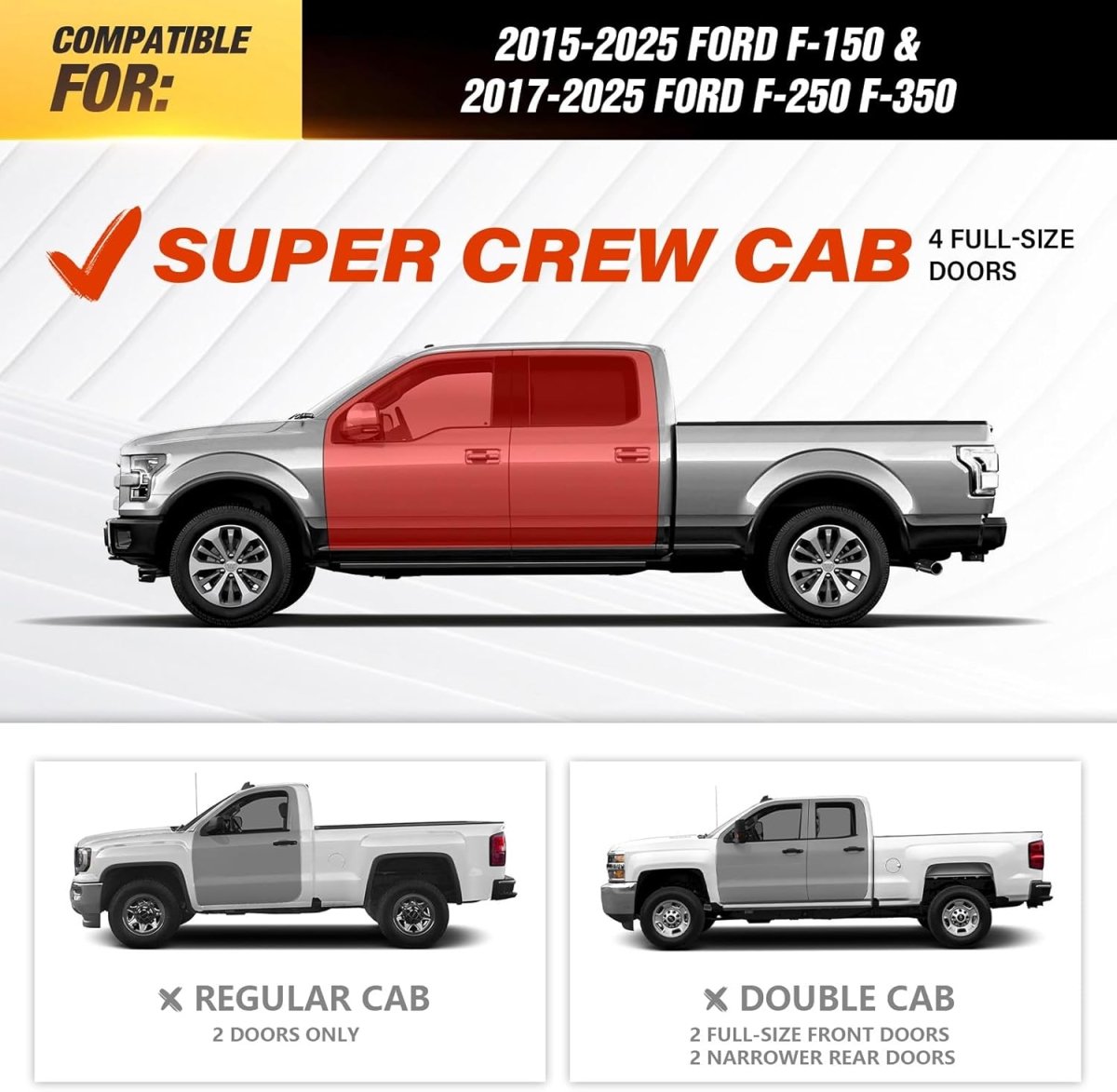 Yzona 2015-2025 Ford F150 & 2017-2025 Ford F250 F350 Super Duty Crew Cab Two Stairs Side Step