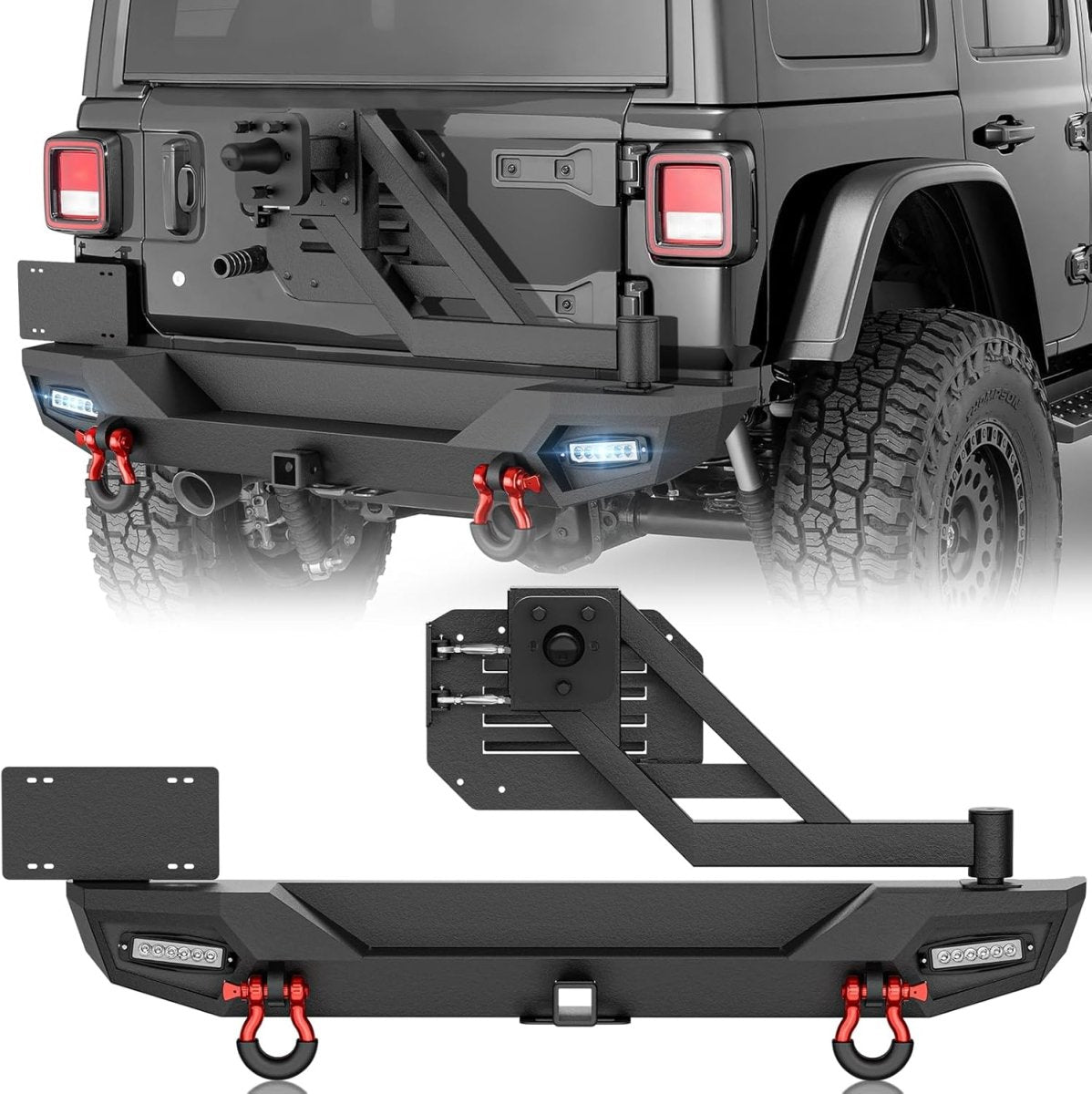 Off Road Steel Rear Bumper Compatible with 2018-2025 Jeep Wrangler JL JLU with LED Lights | Yzona