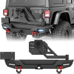 Off Road Steel Rear Bumper Compatible with 2018-2025 Jeep Wrangler JL JLU with LED Lights | Yzona