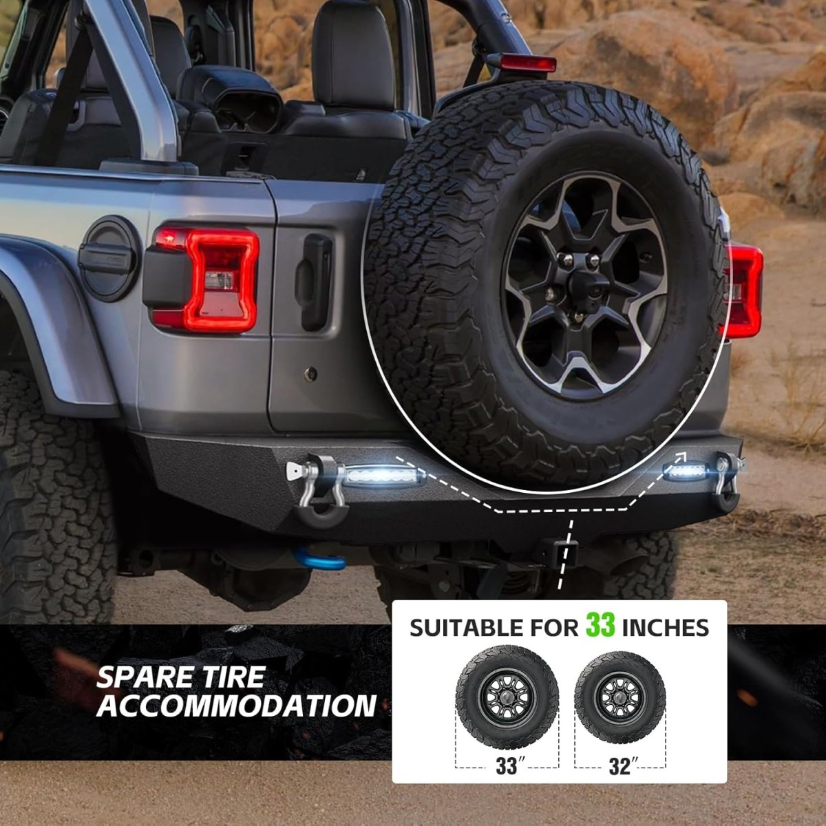 for Front & Rear Jeep JK Steel Bumpers Compatible with 2018-2024 Jeep Wrangler JL JLU Unlimited w/Winch Plate | Yzona