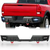 【YZONA】Rear Bumper for 1994-2001 Dodge Ram 1500/1994-2002 Ram 2500/3500, Black, 2x18W LED Lights, Sensor Holes, Built-In Step & Offroad Steel D-Rings Black