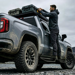 【Yzona】Bolt-On Install Double Cab Running Boards Side Steps (10 Side Bars) for 2007-2021 Toyota Tundra Extended Cab-2 Half-Size Rear Door, 6-Inch Drop-Down Step Pads, Black Steel Star Logo Carbon Steel Lift Kit Fit